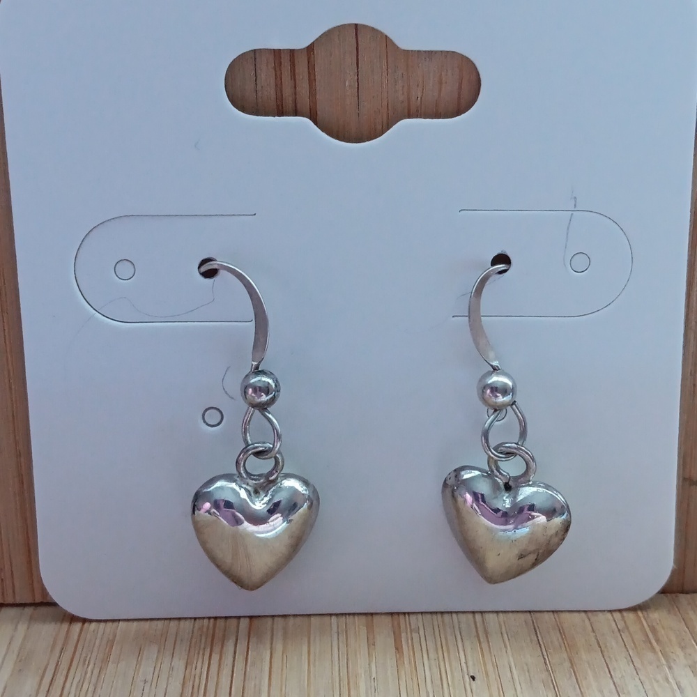 Silver Tone Heart Hook Earrings